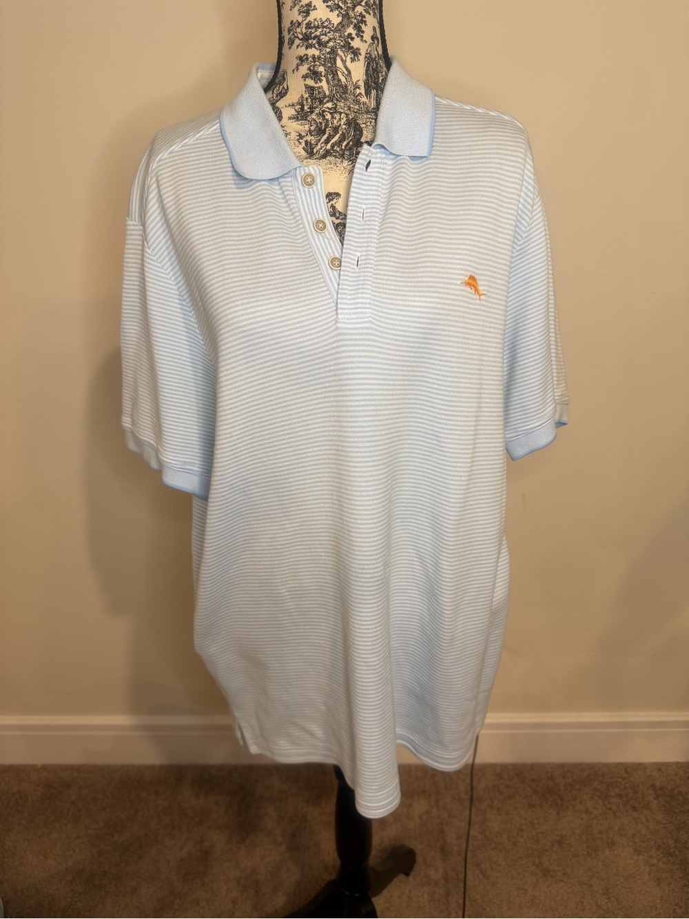 Tommy Bahama Size LARGE Light Blue Striped Men's Polo Shirt